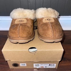 UGG Slippers Womens Size 6 Brown Coquette Mules Shearling Suede Sheepskin 5125